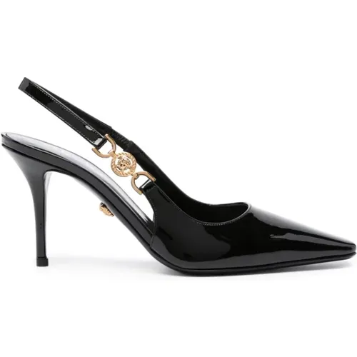 Schwarze Sandalen mit Absatz und Medusa 95-Emblem , Damen, Größe: 36 EU - Versace - Modalova