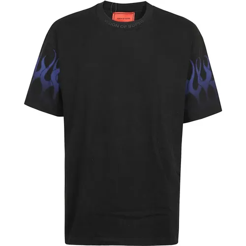 Tshirt With Blue Flames , male, Sizes: XS - Vision OF Super - Modalova