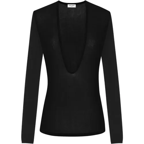 Schwarzer Viskose Strick U-Ausschnitt Top , Damen, Größe: L - Saint Laurent - Modalova