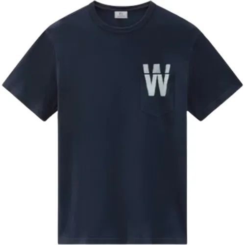 Baumwoll-T-Shirt mit Tasche , Herren, Größe: S - Woolrich - Modalova