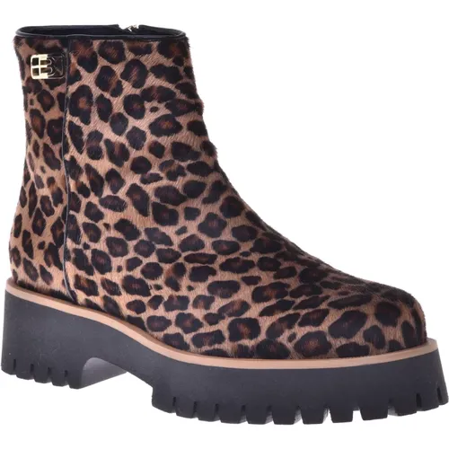 Combat boots in leopard-print pony skin - Baldinini - Modalova