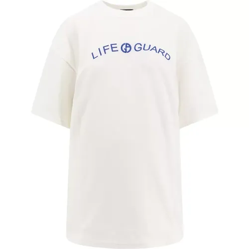 Weiße Crew-neck T-Shirt mit Monogramm Stickerei , Damen, Größe: 2XS - Giorgio Armani - Modalova
