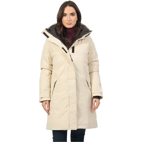 Ivory Lange Jacke mit Kapuze , Damen, Größe: M - Invicta - Modalova