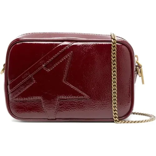 Burgundy Leather Bag with Logo and Chain Strap , female, Sizes: ONE SIZE - Golden Goose - Modalova