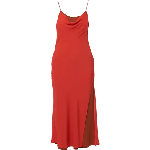 Rotes Bicolor Crepe Midi Kleid , Damen, Größe: M - Semicouture - Modalova