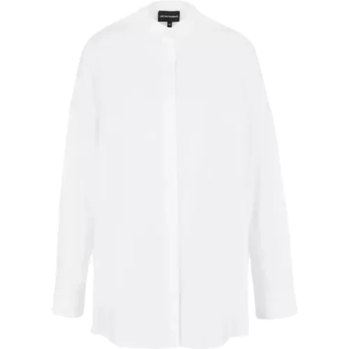 Oversized Cotton Shirt with Velvet Texture , female, Sizes: M - Emporio Armani - Modalova