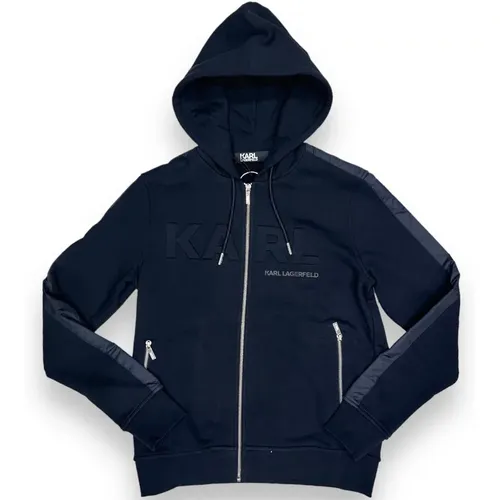 Marineblauer Zip-through Sweatshirt , Herren, Größe: XS - Karl Lagerfeld - Modalova