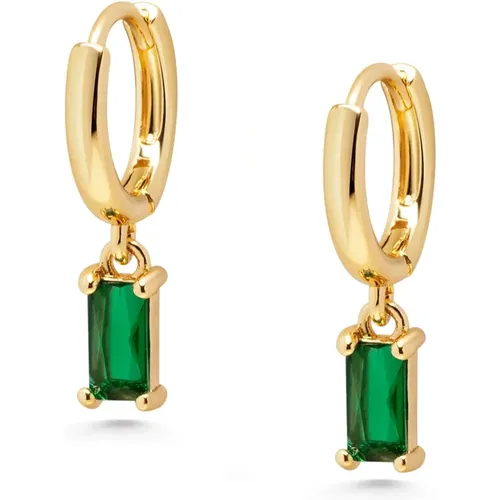 Women's Huggie Earrings with Green Charm - Nialaya - Modalova