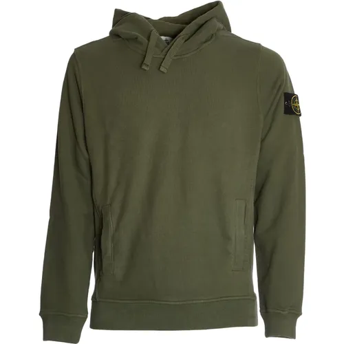 Brushed Cotton Hoodie in Moss , male, Sizes: M, XL, L, S - Stone Island - Modalova