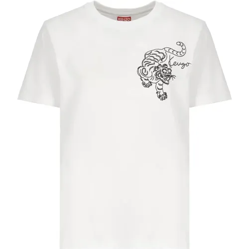 Weiße Baumwoll-T-Shirt mit Stickerei , Damen, Größe: M - Kenzo - Modalova