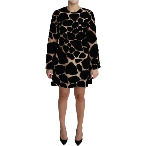 Giraffe Print Shift Mini Dress , female, Sizes: 3XS - Dolce & Gabbana - Modalova
