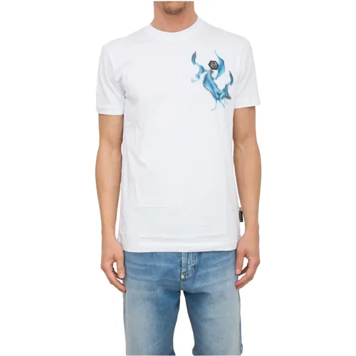 Flame Logos Round Neck T-shirt , male, Sizes: L, M, XL - Philipp Plein - Modalova
