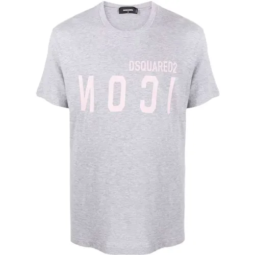 Grey Logo-Print T-Shirt , male, Sizes: L, XL - Dsquared2 - Modalova