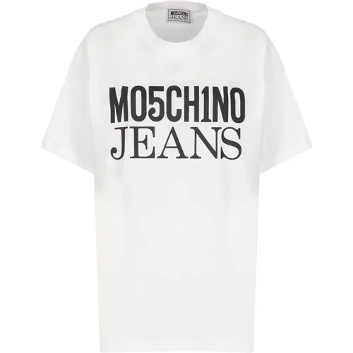 Weißes Baumwoll-T-Shirt mit Logo-Print , Damen, Größe: M - Moschino - Modalova