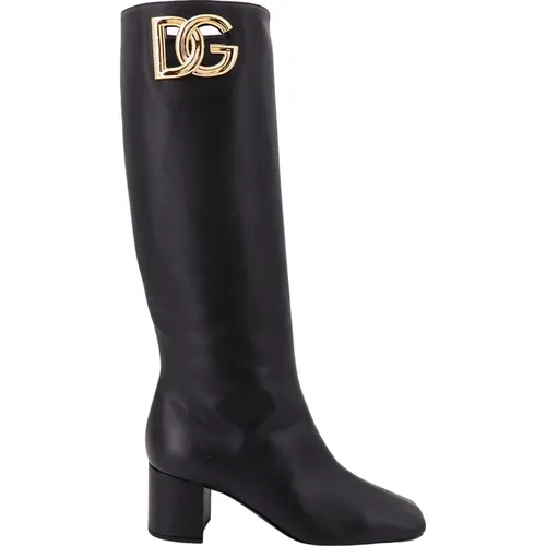 Leather Ankle Boots Metal Monogram , female, Sizes: 7 UK - Dolce & Gabbana - Modalova