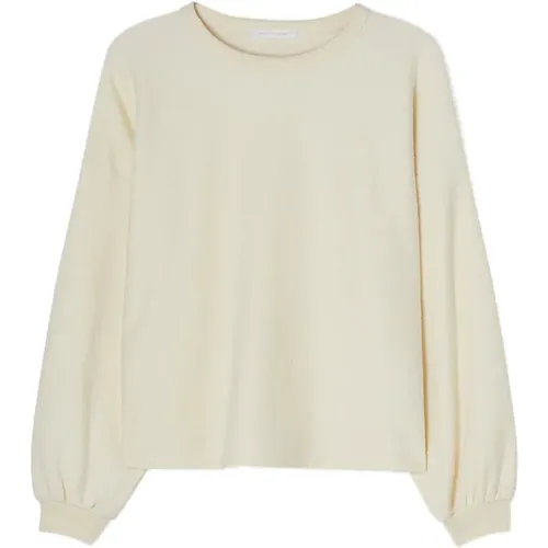 Ecru Long Sleeve Round Neck Sweatshirt , female, Sizes: XS/S - American vintage - Modalova