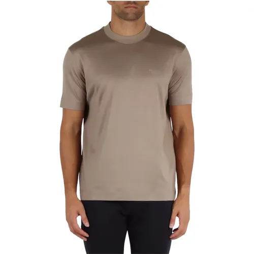 Velours Logo-Druck Lyocell Baumwolle T-Shirt , Herren, Größe: M - Emporio Armani - Modalova