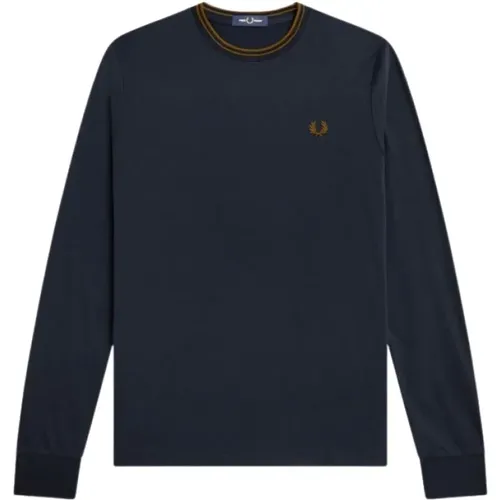 Long Sleeve Cotton T-shirt with Striped Trim , male, Sizes: M, XL, L - Fred Perry - Modalova