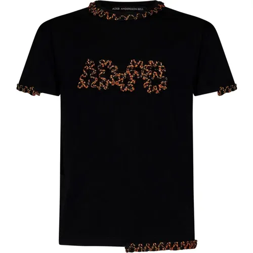 Schwarzes Baumwoll-T-Shirt mit gesticktem Logo - Andersson Bell - Modalova