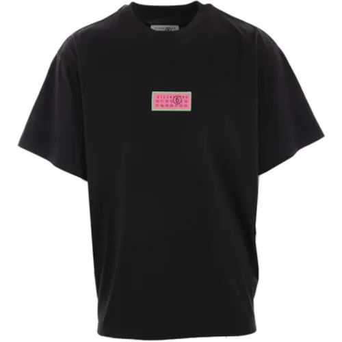 Schwarzes Baumwoll-Jersey-Logo-T-Shirt , Herren, Größe: M - MM6 Maison Margiela - Modalova