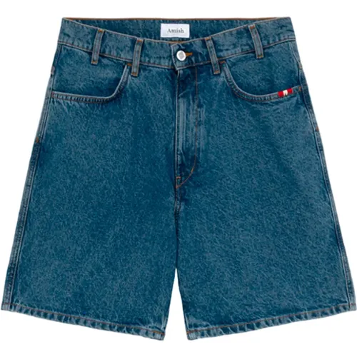 Denim Shorts mit Kontraststickerei , Herren, Größe: W30 - Amish - Modalova