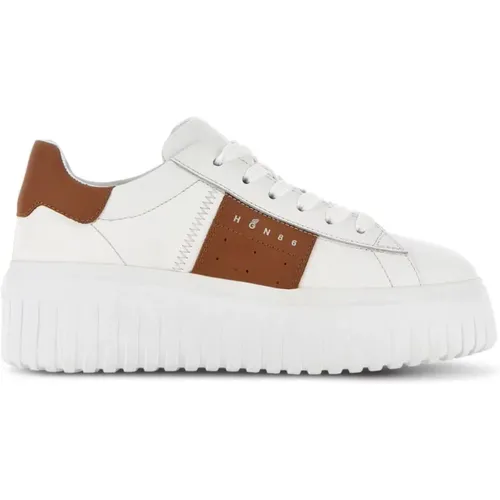 Leather Sneakers Brown Panelled Design , female, Sizes: 5 UK, 3 1/2 UK, 2 UK, 4 UK, 4 1/2 UK, 3 UK, 7 UK, 6 UK, 5 1/2 UK - Hogan - Modalova