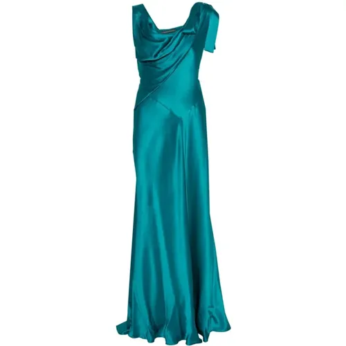 Turquoise Draped Cowl Neck Gown , female, Sizes: S - alberta ferretti - Modalova