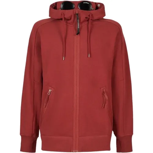 Zip-through Hoodie in Ketchup Color , male, Sizes: XL, M - C.P. Company - Modalova