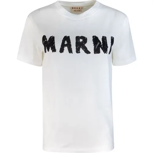 Weißes T-Shirt mit Frontlogo-Druck , Damen, Größe: 2XS - Marni - Modalova