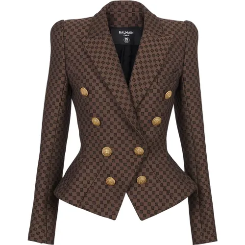 Mini monogram jacquard jacket , female, Sizes: S, M - Balmain - Modalova