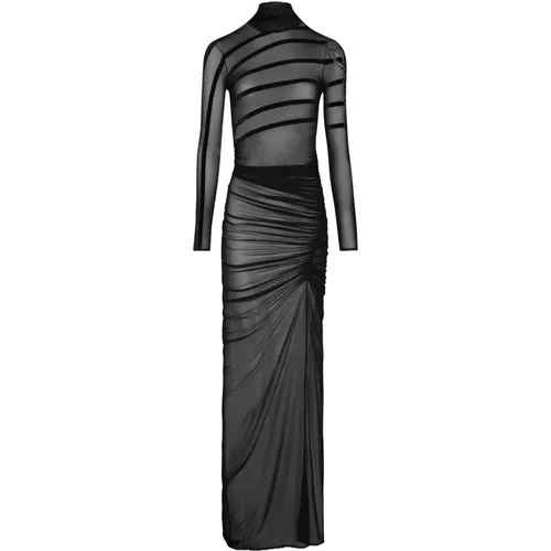Mesh Draped Dress with Striped Details , female, Sizes: XS - Jean Paul Gaultier - Modalova