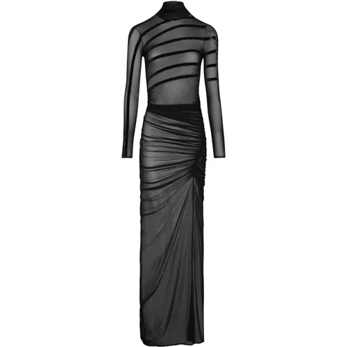 Mesh Draped Dress with Striped Details , female, Sizes: XS, S - Jean Paul Gaultier - Modalova