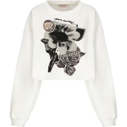 Weißer Baumwoll-Rundhalsausschnitt-Sweatshirt,Stilvolle Pullover Kollektion - Marni - Modalova
