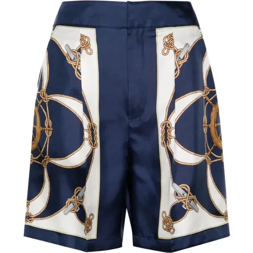 Blue Printed Silk Trousers , female, Sizes: S, XS - Bally - Modalova