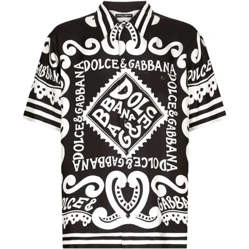 Silk Logo Print Shirt Classic Collar , male, Sizes: M, XL, L - Dolce & Gabbana - Modalova
