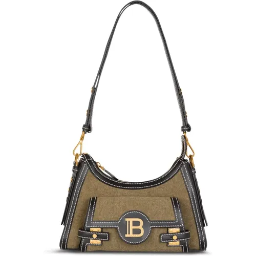 B-Buzz Hobo Tasche aus Leder und Leinwand - Balmain - Modalova