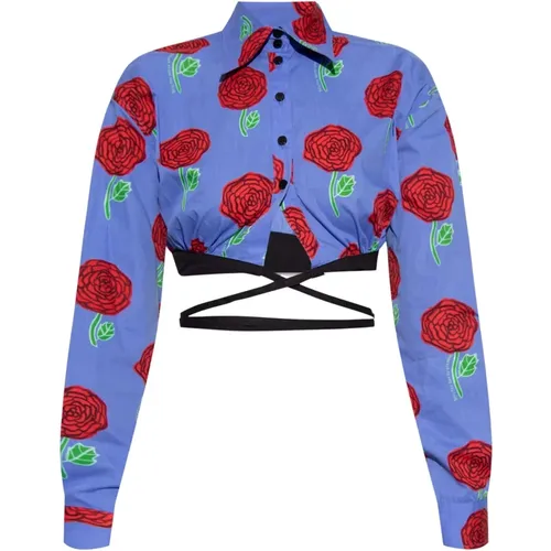 Crop-Top mit Blumenmuster , Damen, Größe: XS - Versace Jeans Couture - Modalova