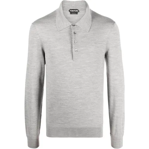 Grey Knitted Polo Shirt , male, Sizes: L, M - Tom Ford - Modalova