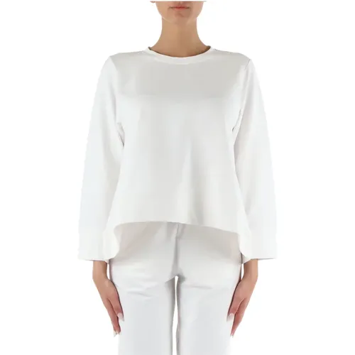 Stretch-Baumwoll-Sweatshirt mit Ausgestelltem Ausschnitt , Damen, Größe: L - Alpha Studio - Modalova