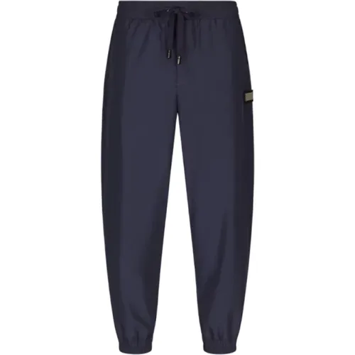 Blaue Nylon-Jogginghose mit Markenlabel , Herren, Größe: L - Dolce & Gabbana - Modalova