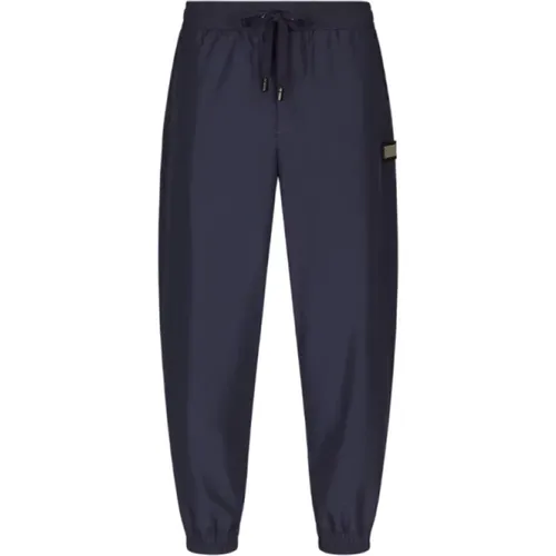 Blaue Nylon-Jogginghose mit Markenlabel , Herren, Größe: M - Dolce & Gabbana - Modalova