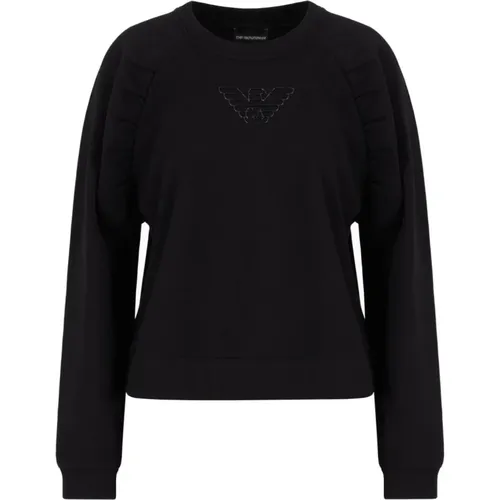 Schwarzer Pullover mit geprägtem Logo , Damen, Größe: L - Emporio Armani - Modalova