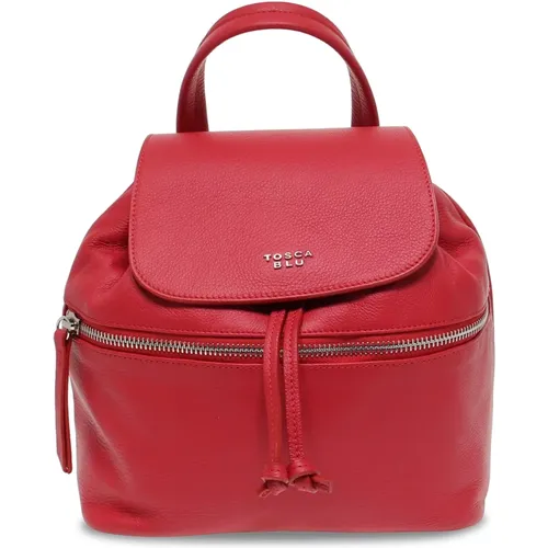 Roter Leder-Rucksack für Frauen mit Reißverschluss - Tosca Blu - Modalova
