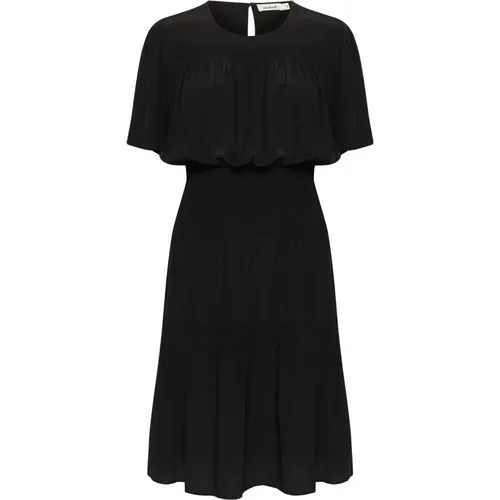 Schwarzes Smock-Kleid mit Rüschen-Details , Damen, Größe: M - Soaked in Luxury - Modalova