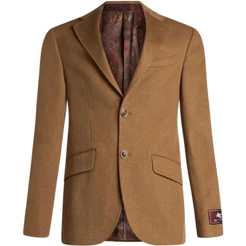 Camel Cashmere Jacket with Logo , male, Sizes: XL - ETRO - Modalova