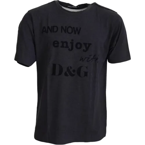 Graues Motivdruck Rundhals T-Shirt , Herren, Größe: L - Dolce & Gabbana - Modalova