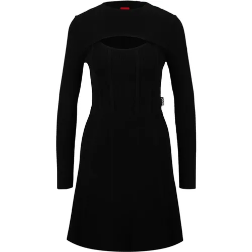 Flared Dress with Cut-out , female, Sizes: XS, L, S, XL - Hugo Boss - Modalova