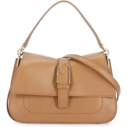 Braune Leder-Schultertasche mit Goldenem Detail,Braune Leder Flow Tasche - Furla - Modalova