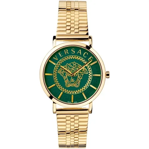 Essential Gold Green Quartz Watch , female, Sizes: ONE SIZE - Versace - Modalova