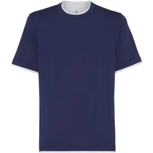 Blaue T-Shirts und Polos , Herren, Größe: M - BRUNELLO CUCINELLI - Modalova